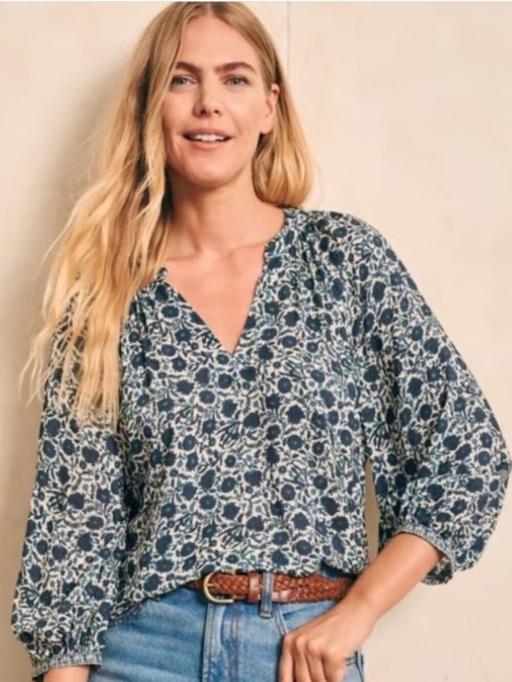 Faherty Portia Top In Navy Folly Floral Viscose